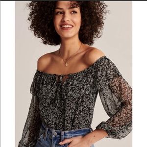 Abercrombie & Fitch Black Off the Shoulder Floral Bodysuit | Size XS